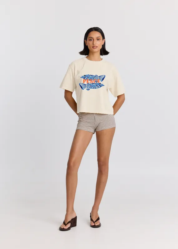 Pesce Ivory Boxy Crop Tee sold by Maku the Label