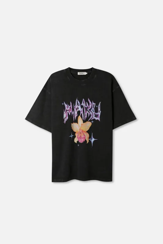 Chrome Flower Snow Wash Oversize Tee made by Maku the Label