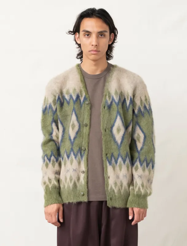 Mohair Diamond Cardigan (Olive) sold by Bows and Arrows