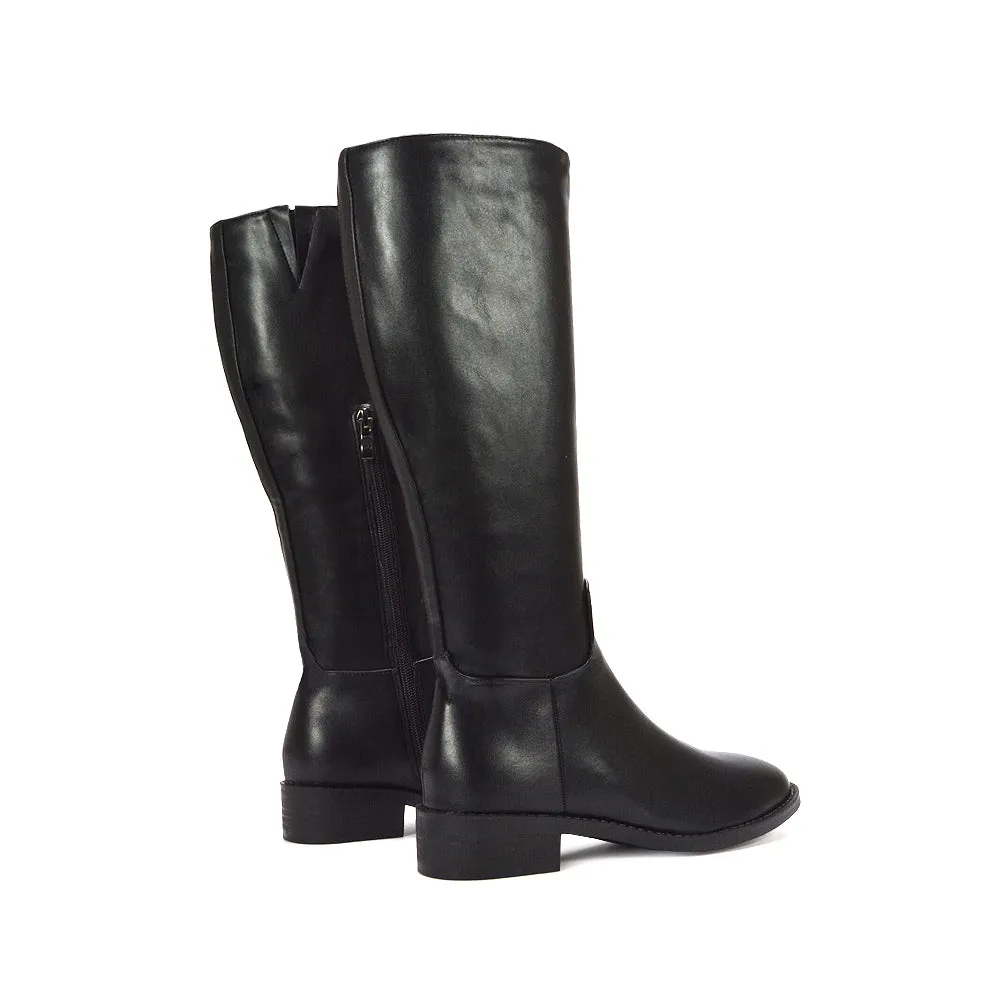 Jasmine Low Block Heel Winter Knee High Long Boots in Black Synthetic Leather sold by XYlondon product image thumbnail 4