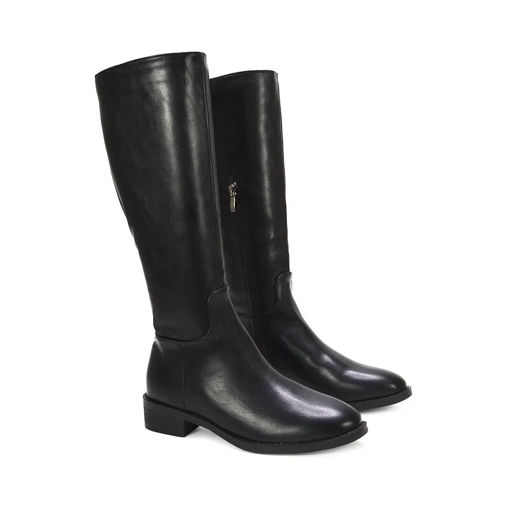 Jasmine Low Block Heel Winter Knee High Long Boots in Black Synthetic Leather sold by XYlondon product image thumbnail 5
