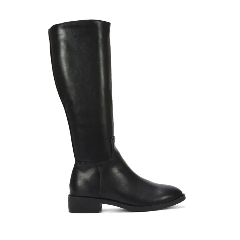 Jasmine Low Block Heel Winter Knee High Long Boots in Black Synthetic Leather sold by XYlondon