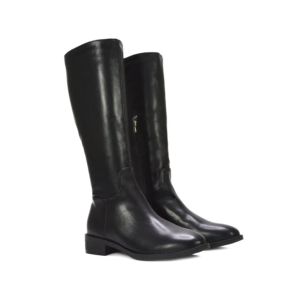 Jasmine Low Block Heel Winter Knee High Long Boots in Black Synthetic Leather sold by XYlondon product image thumbnail 3