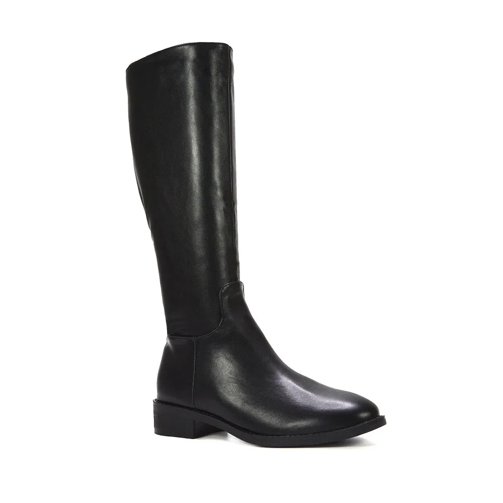 Jasmine Low Block Heel Winter Knee High Long Boots in Black Synthetic Leather sold by XYlondon product image thumbnail 2