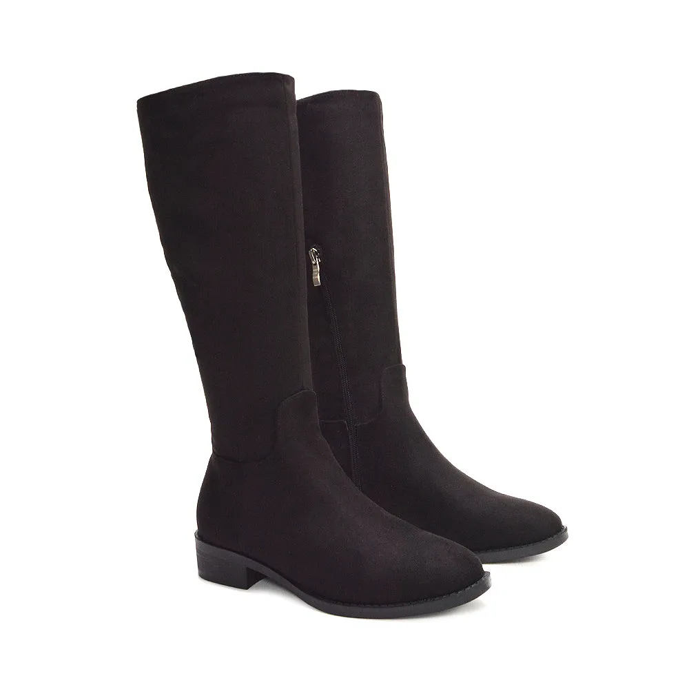 Jasmine Low Block Heel Winter Knee High Long Boots in Black Faux Suede sold by XYlondon product image thumbnail 5