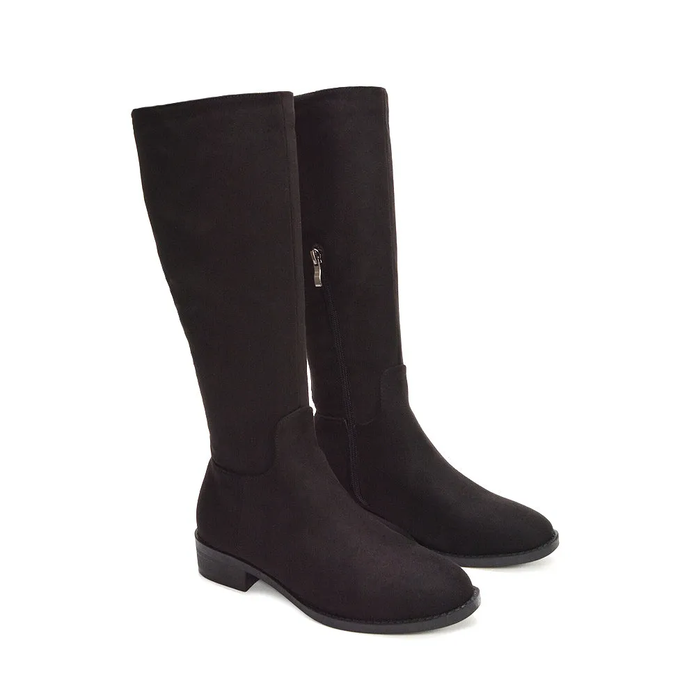 Jasmine Low Block Heel Winter Knee High Long Boots in Black Faux Suede sold by XYlondon product image thumbnail 3