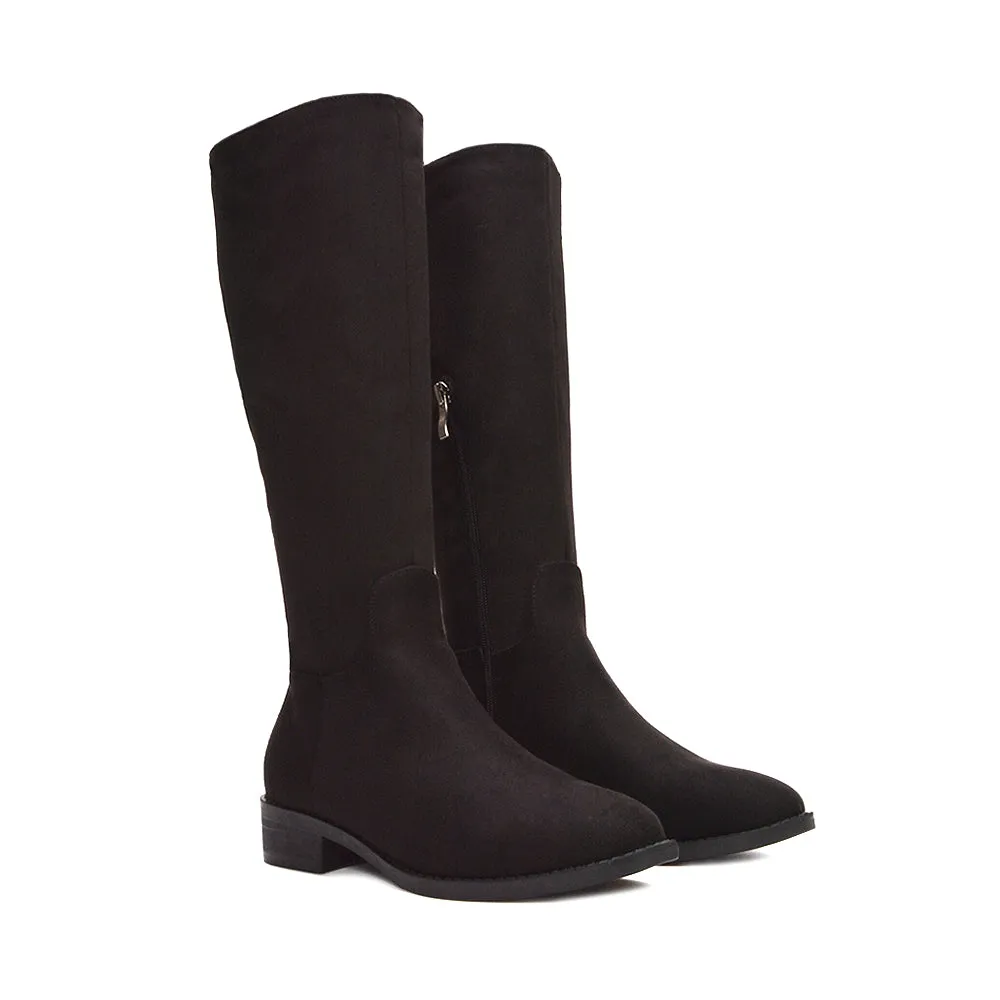 Jasmine Low Block Heel Winter Knee High Long Boots in Black Faux Suede sold by XYlondon product image thumbnail 4