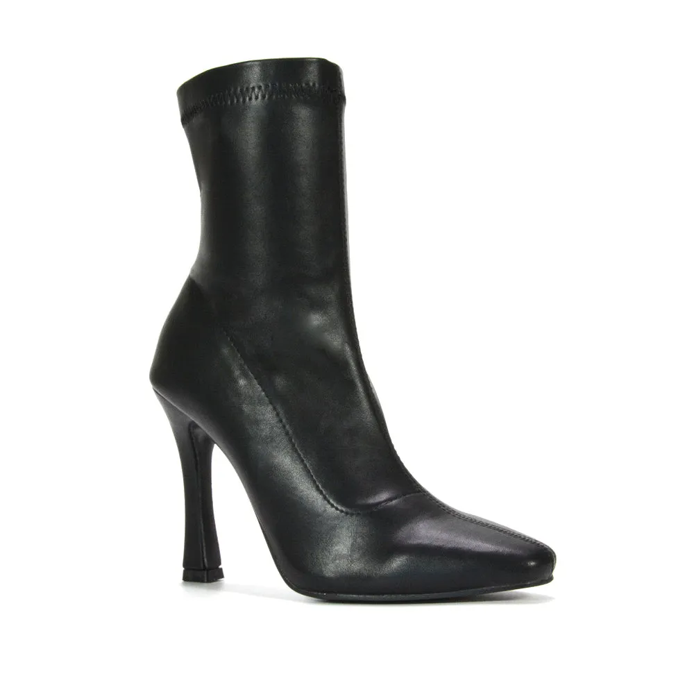 Ryan Pointed Toe Stiletto High Heels Sock Ankle Boots in Black Synthetic Leather sold by XYlondon product image thumbnail 3