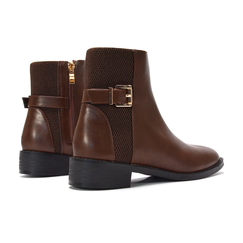 Britney Block Heel Zip Up Chelsea Stretch Ankle Boots in Brown Synthetic Leather sold by XYlondon product image thumbnail 4