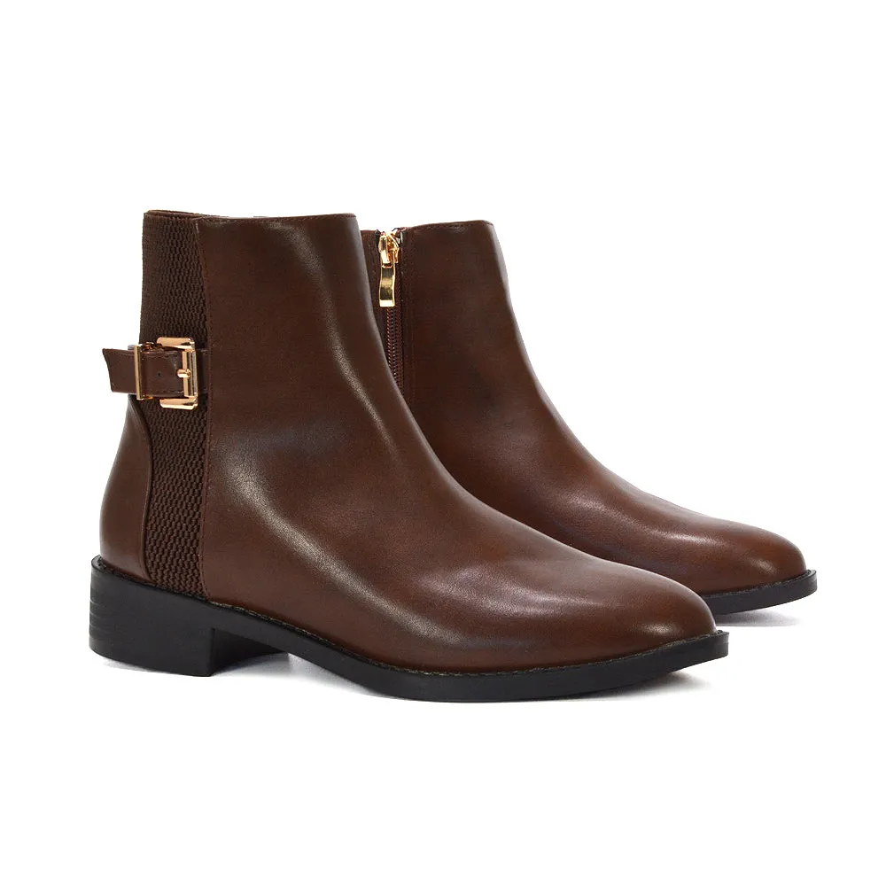 Britney Block Heel Zip Up Chelsea Stretch Ankle Boots in Brown Synthetic Leather sold by XYlondon product image thumbnail 3