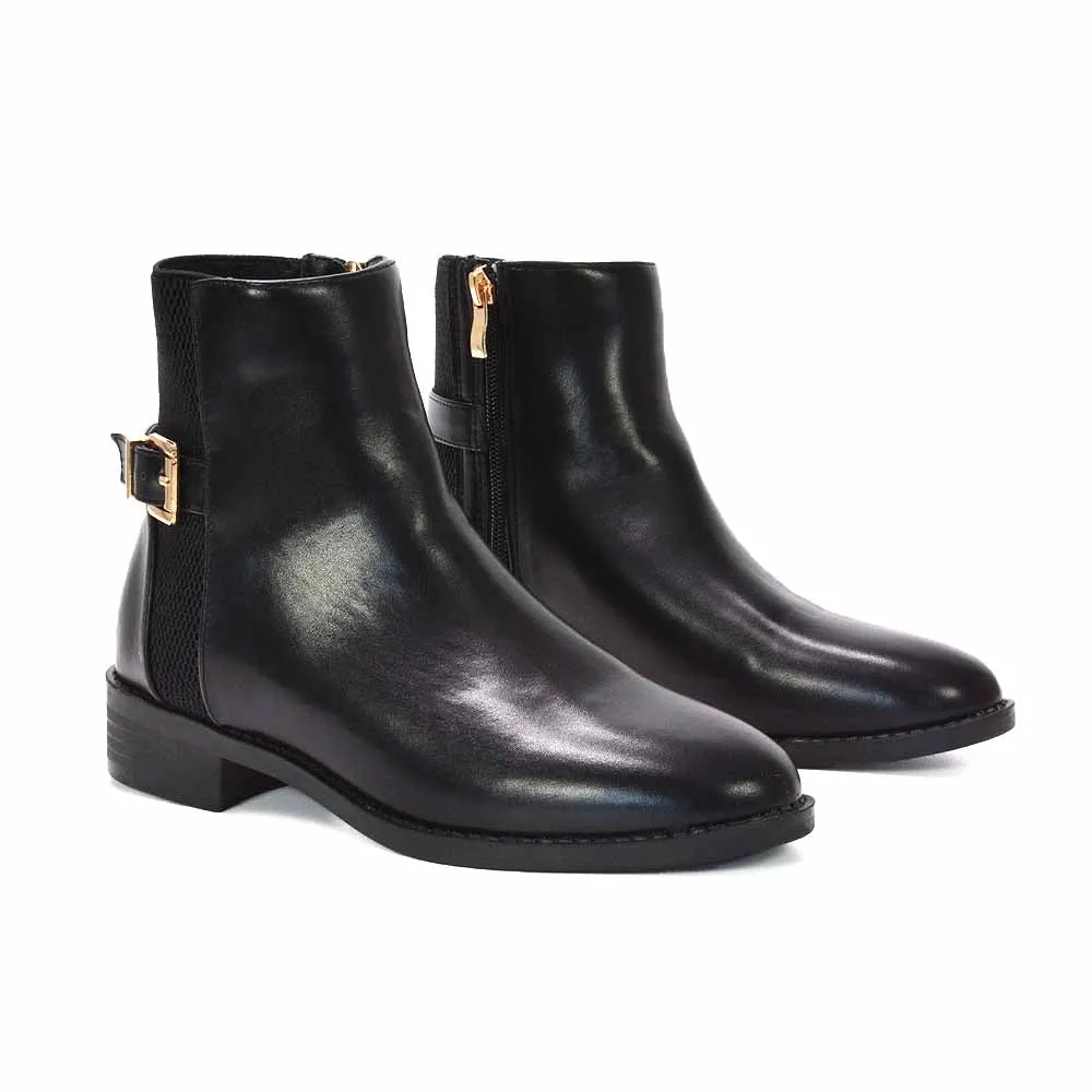 Britney Block Heel Zip Up Chelsea Stretch Ankle Boots in Black Synthetic Leather sold by XYlondon product image thumbnail 3