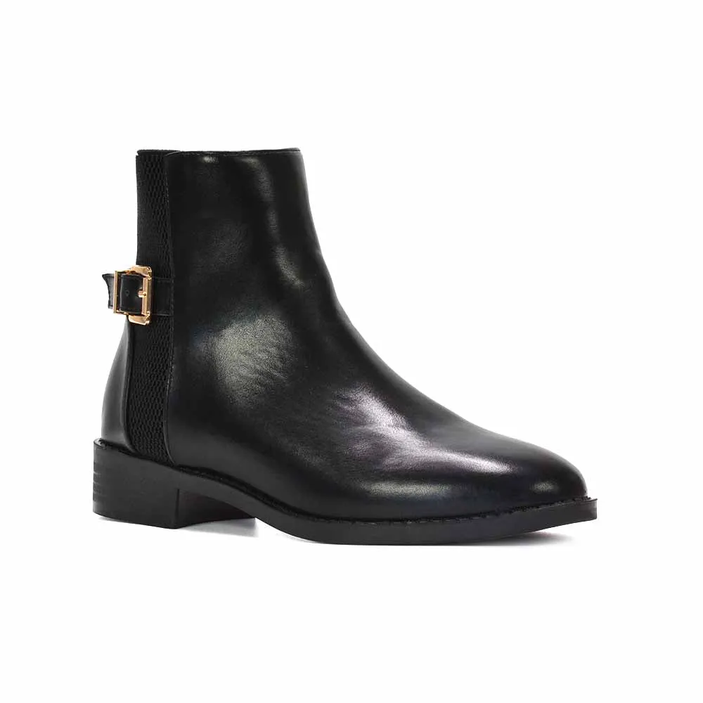 Britney Block Heel Zip Up Chelsea Stretch Ankle Boots in Black Synthetic Leather sold by XYlondon product image thumbnail 2