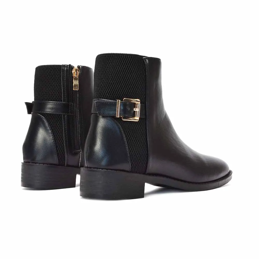 Britney Block Heel Zip Up Chelsea Stretch Ankle Boots in Black Synthetic Leather sold by XYlondon product image thumbnail 4