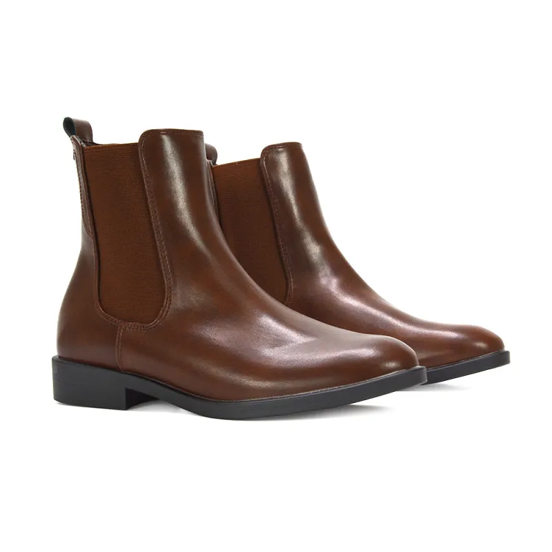 Hollie Women's Flat Chelsea Ankle Boots With Elasticated Gussets in Brown Synthetic Leather sold by XYlondon