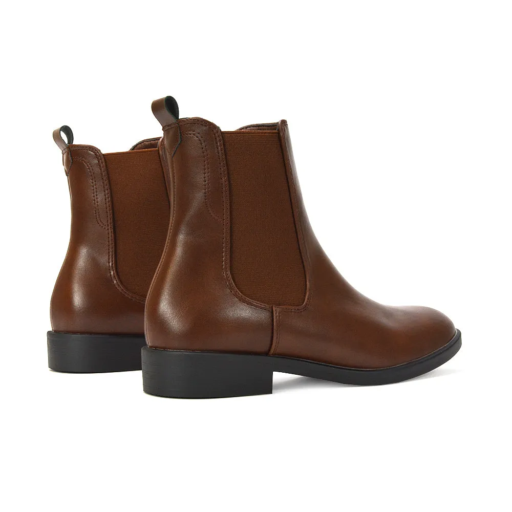 Hollie Women's Flat Chelsea Ankle Boots With Elasticated Gussets in Brown Synthetic Leather sold by XYlondon product image thumbnail 4