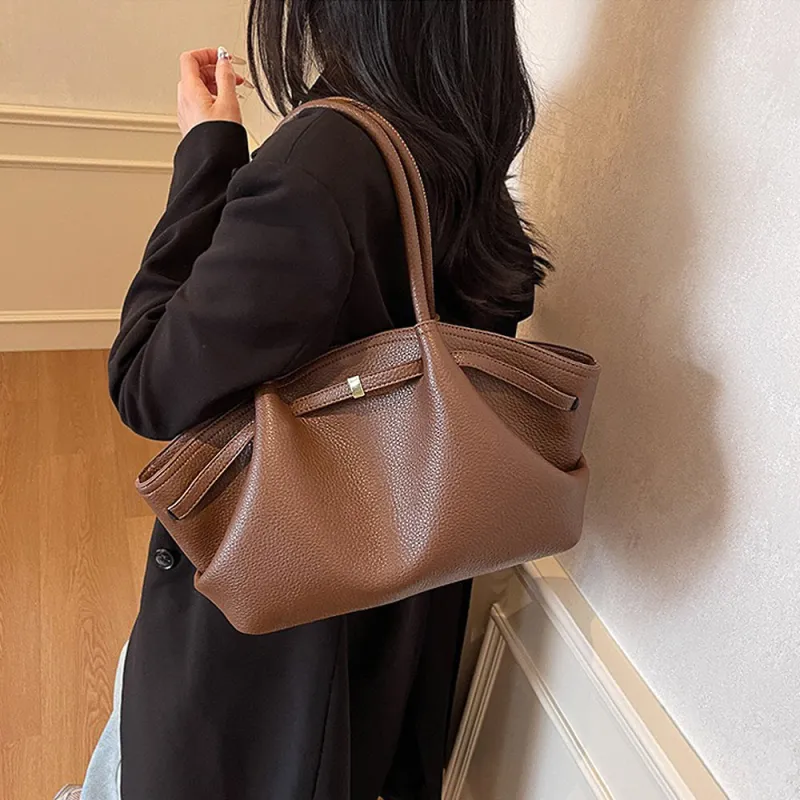 Billie Large Slouchy Shoulder Tote Handbag With Gold Detailing in Tan sold by XYlondon