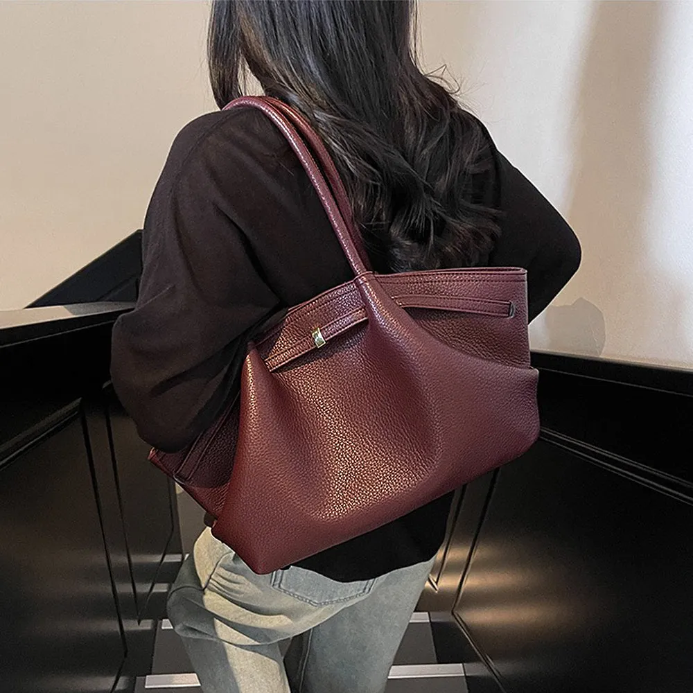Billie Large Slouchy Shoulder Tote Handbag With Gold Detailing in Burgundy sold by XYlondon