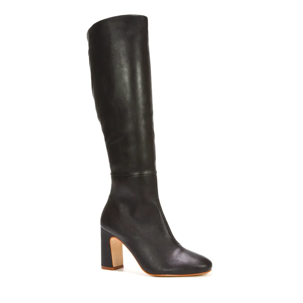 Lillia Winter Zip-up Long Block High Heel Knee High Boots in Brown Synthetic Leather sold by XYlondon product image thumbnail 5