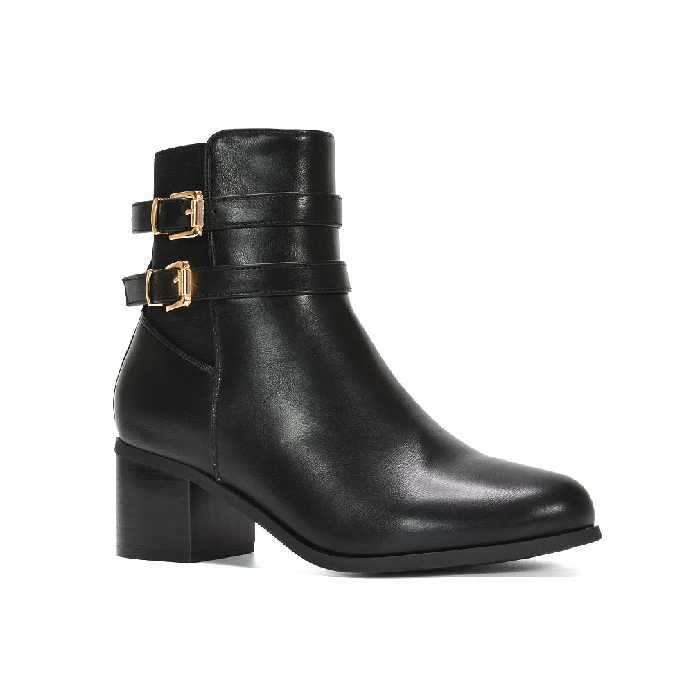 Felicity Wide Fit Elasticated Ankle Boots With Low Block Heel in Black Synthetic Leather sold by XYlondon product image thumbnail 3