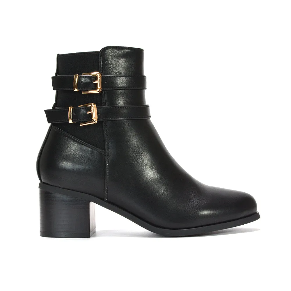 Felicity Wide Fit Elasticated Ankle Boots With Low Block Heel in Black Synthetic Leather sold by XYlondon product image thumbnail 2