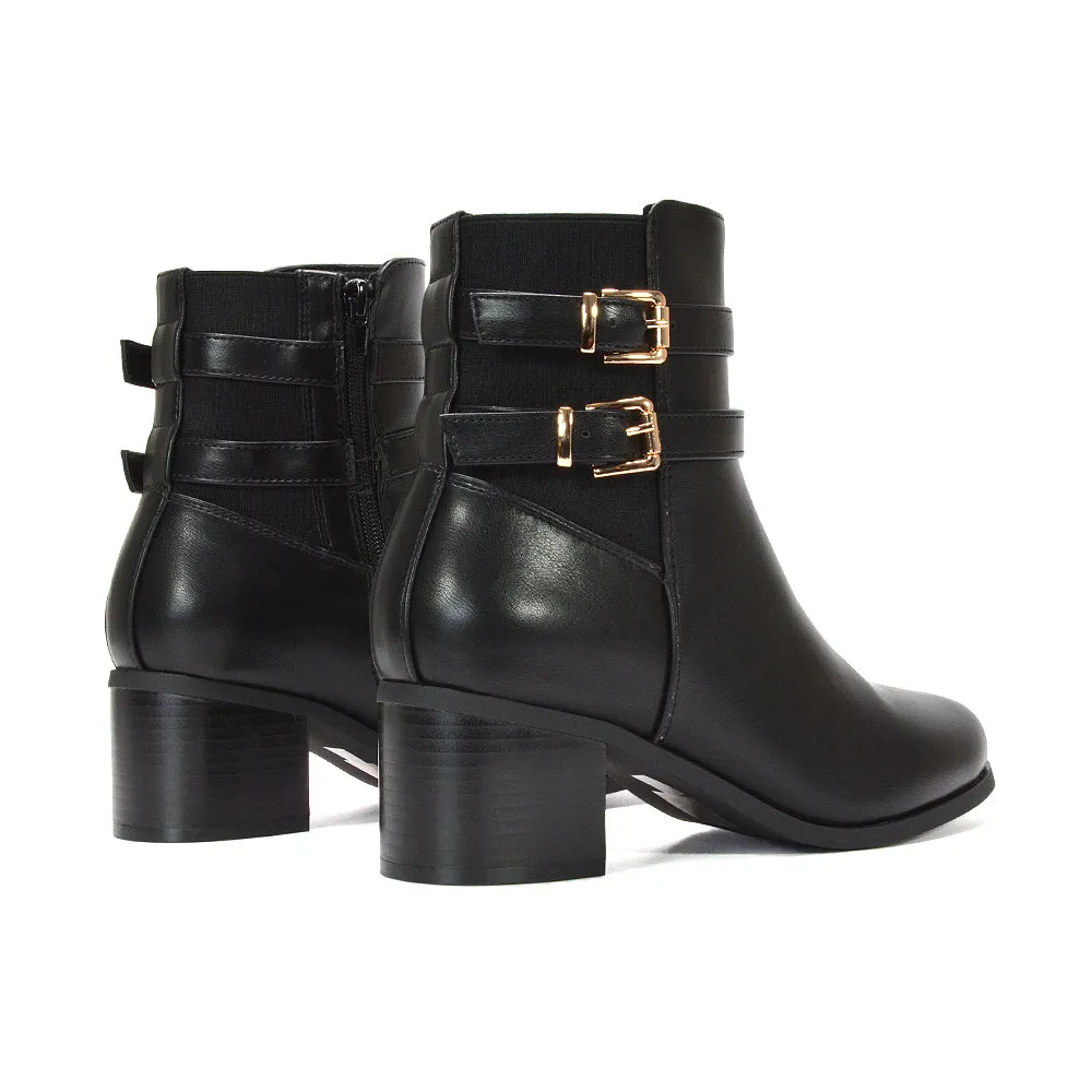 Felicity Wide Fit Elasticated Ankle Boots With Low Block Heel in Black Synthetic Leather sold by XYlondon product image thumbnail 4