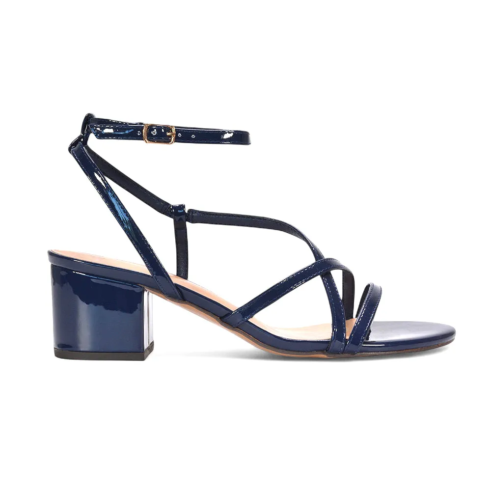 Liza Open Toe Mid Block Heel Strappy Sandals in Navy Patent sold by XYlondon product image thumbnail 2