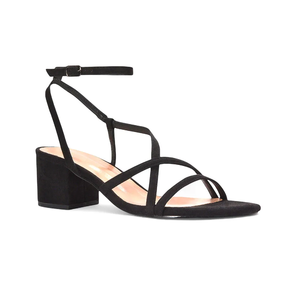 Liza Open Toe Mid Block Heel Strappy Sandals in Black Faux Suede sold by XYlondon product image thumbnail 3