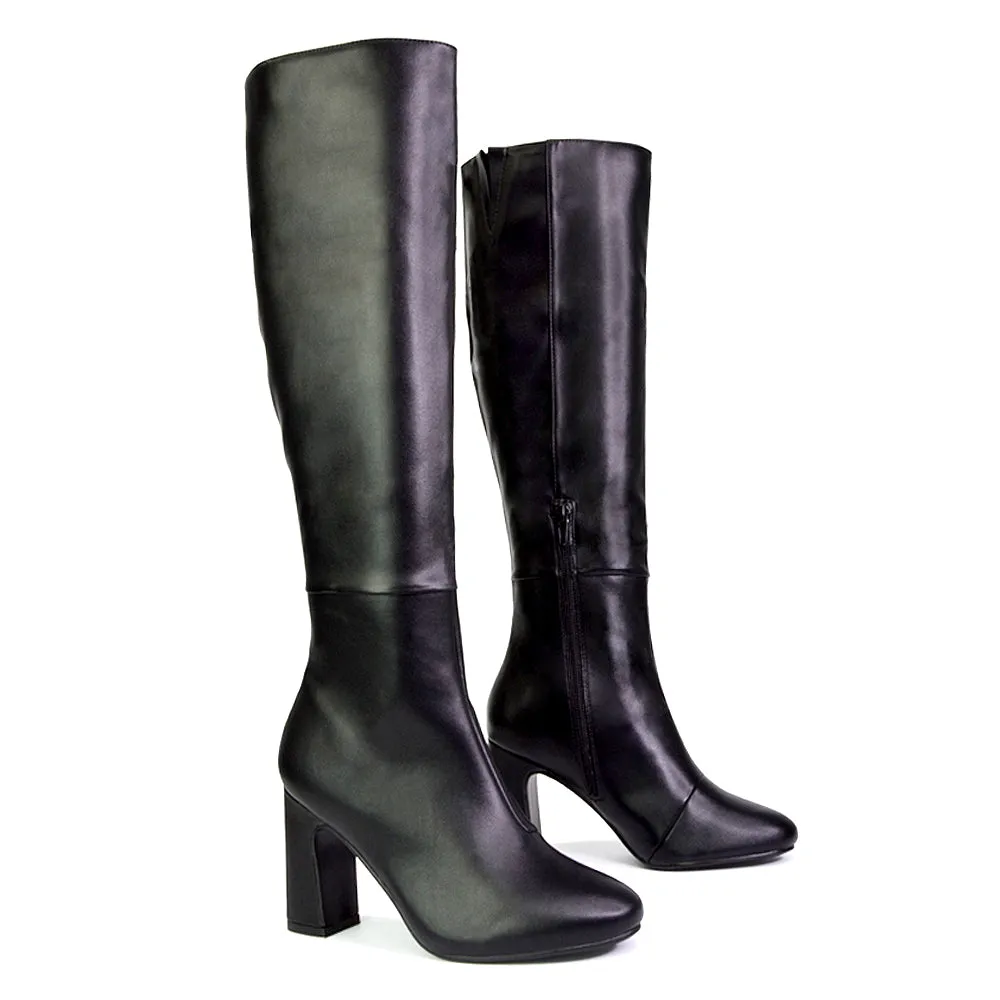 Lillia Winter Zip-up Long Block High Heel Knee High Boots in Black Synthetic Leather sold by XYlondon product image thumbnail 4