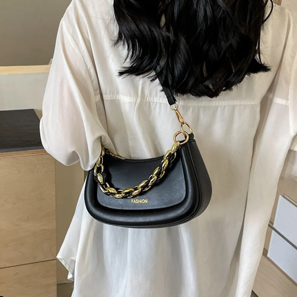 Sasha Women's Gold Chain Shoulder Bag With Crossbody Strap in Black sold by XYlondon product image thumbnail 3