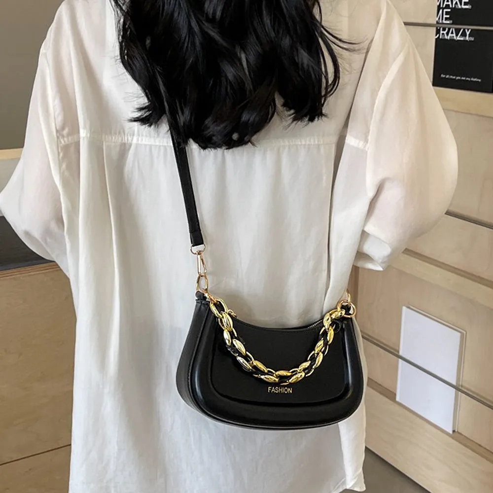 Sasha Women's Gold Chain Shoulder Bag With Crossbody Strap in Black sold by XYlondon product image thumbnail 5