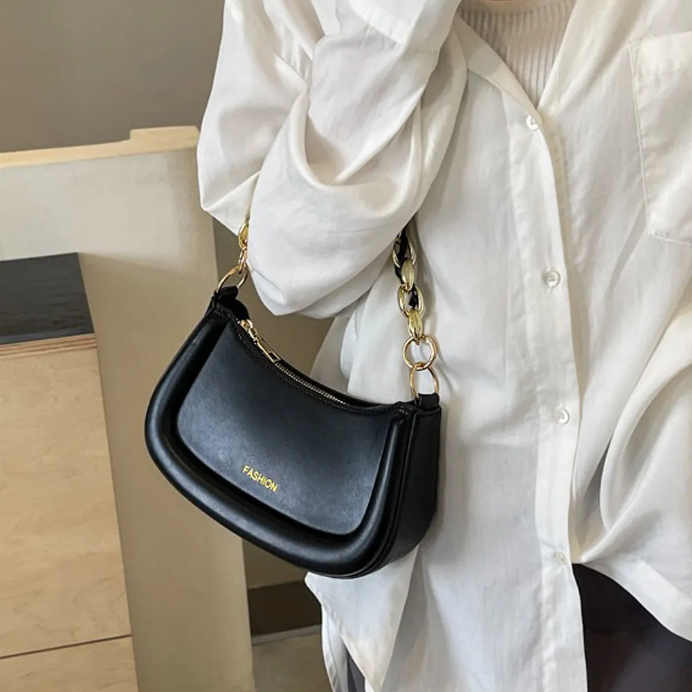 Sasha Women's Gold Chain Shoulder Bag With Crossbody Strap in Black sold by XYlondon product image thumbnail 4