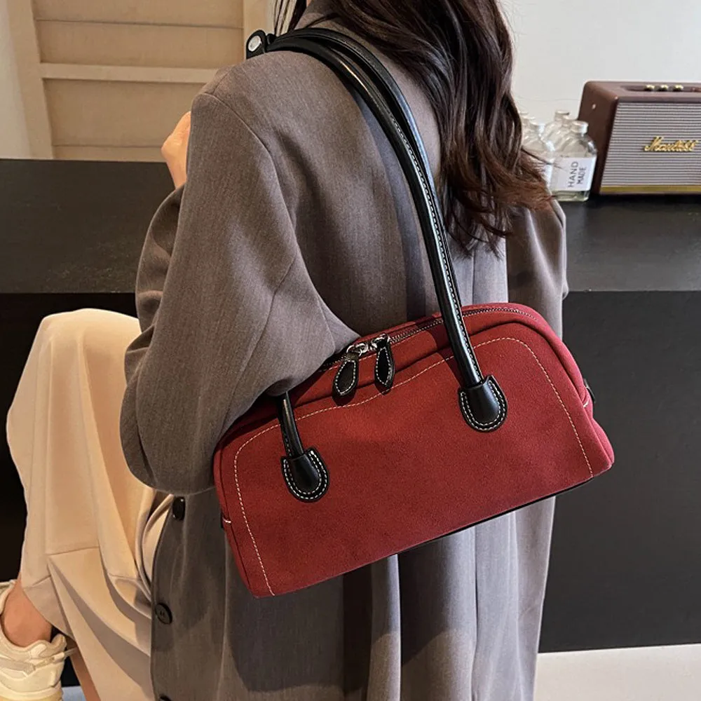 Alex Women's Everyday Shoulder Purse Handbag in Red Faux Suede sold by XYlondon product image thumbnail 3