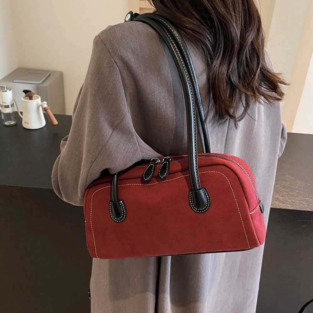 Alex Women's Everyday Shoulder Purse Handbag in Red Faux Suede sold by XYlondon product image thumbnail 4