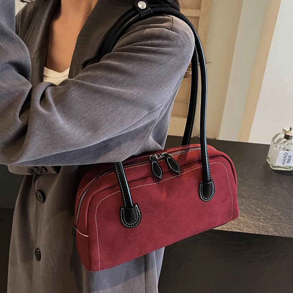 Alex Women's Everyday Shoulder Purse Handbag in Red Faux Suede sold by XYlondon product image thumbnail 2