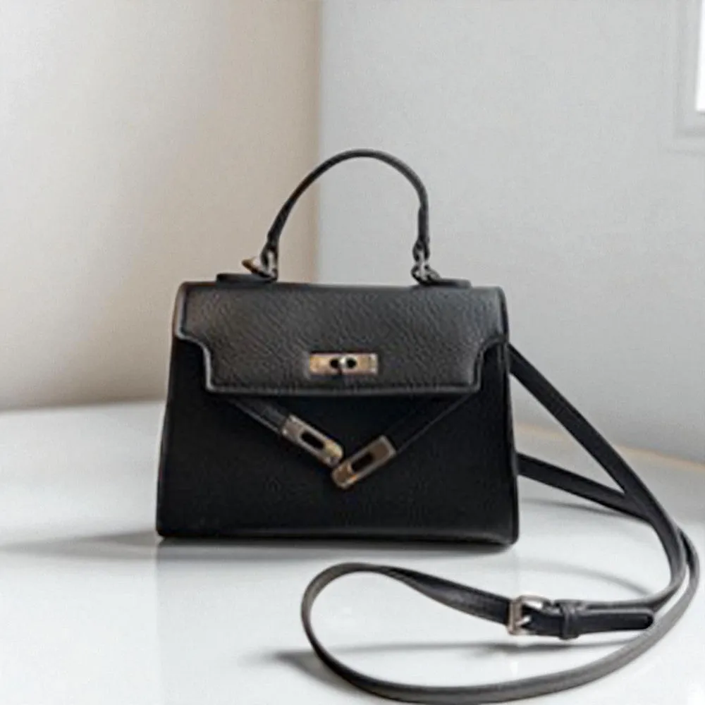 Fleur Mini Tote Bag With Adjustable Crossbody Strap in Black sold by XYlondon product image thumbnail 2