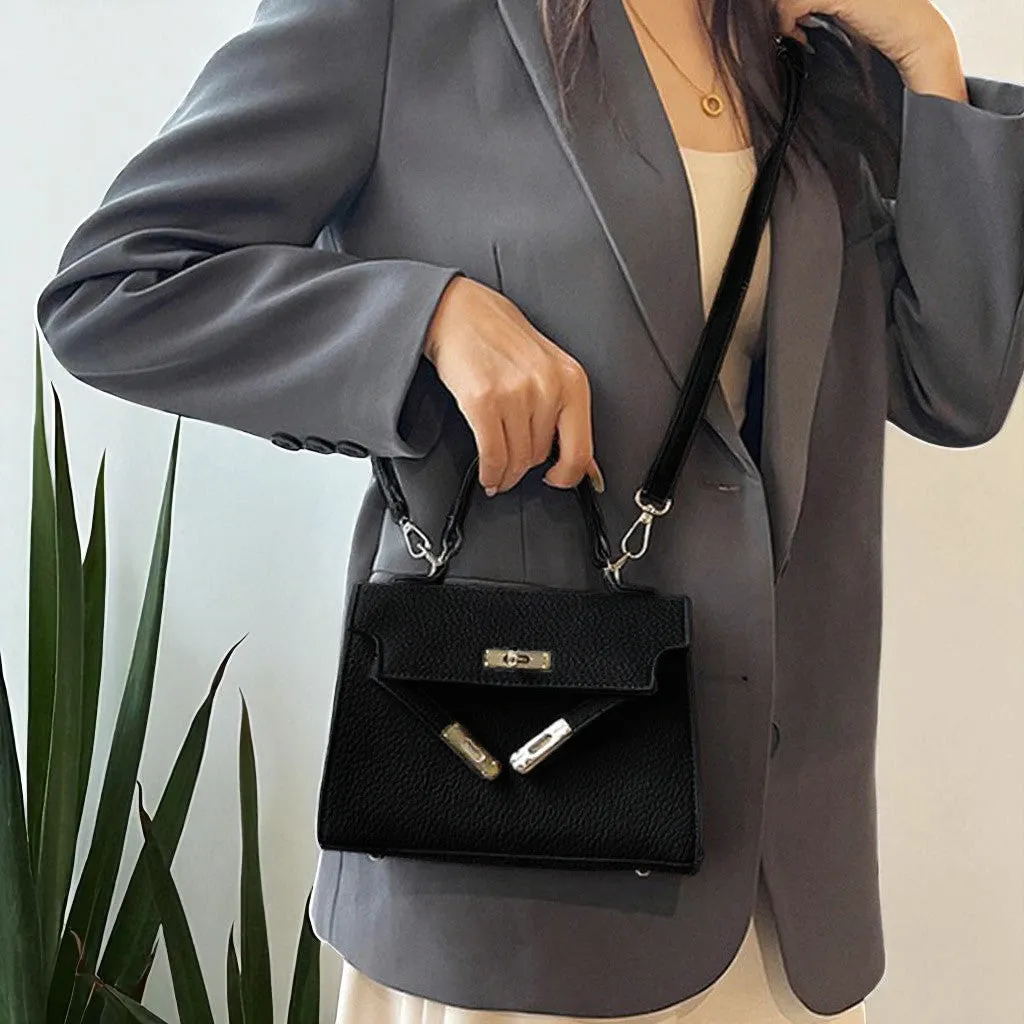 Fleur Mini Tote Bag With Adjustable Crossbody Strap in Black sold by XYlondon