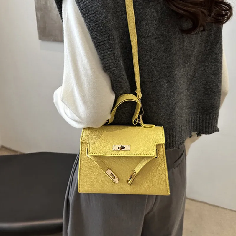 Maeva Structured Top Handle Small Crossbody Tote Bag in Yellow sold by XYlondon