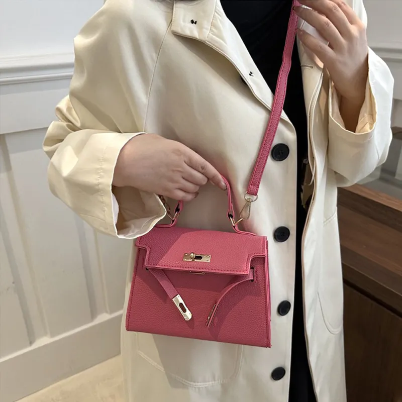 Maeva Structured Top Handle Small Crossbody Tote Bag in Rose Pink sold by XYlondon