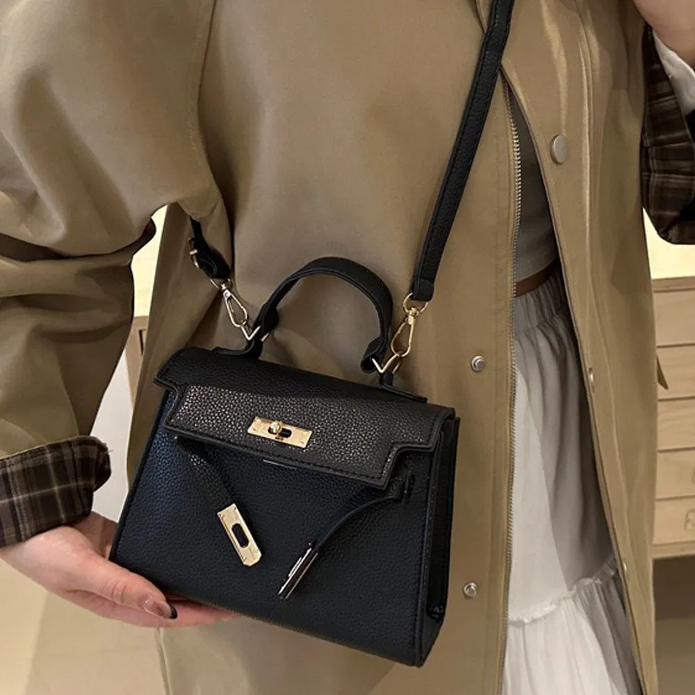 Maeva Structured Top Handle Small Crossbody Tote Bag in Black sold by XYlondon