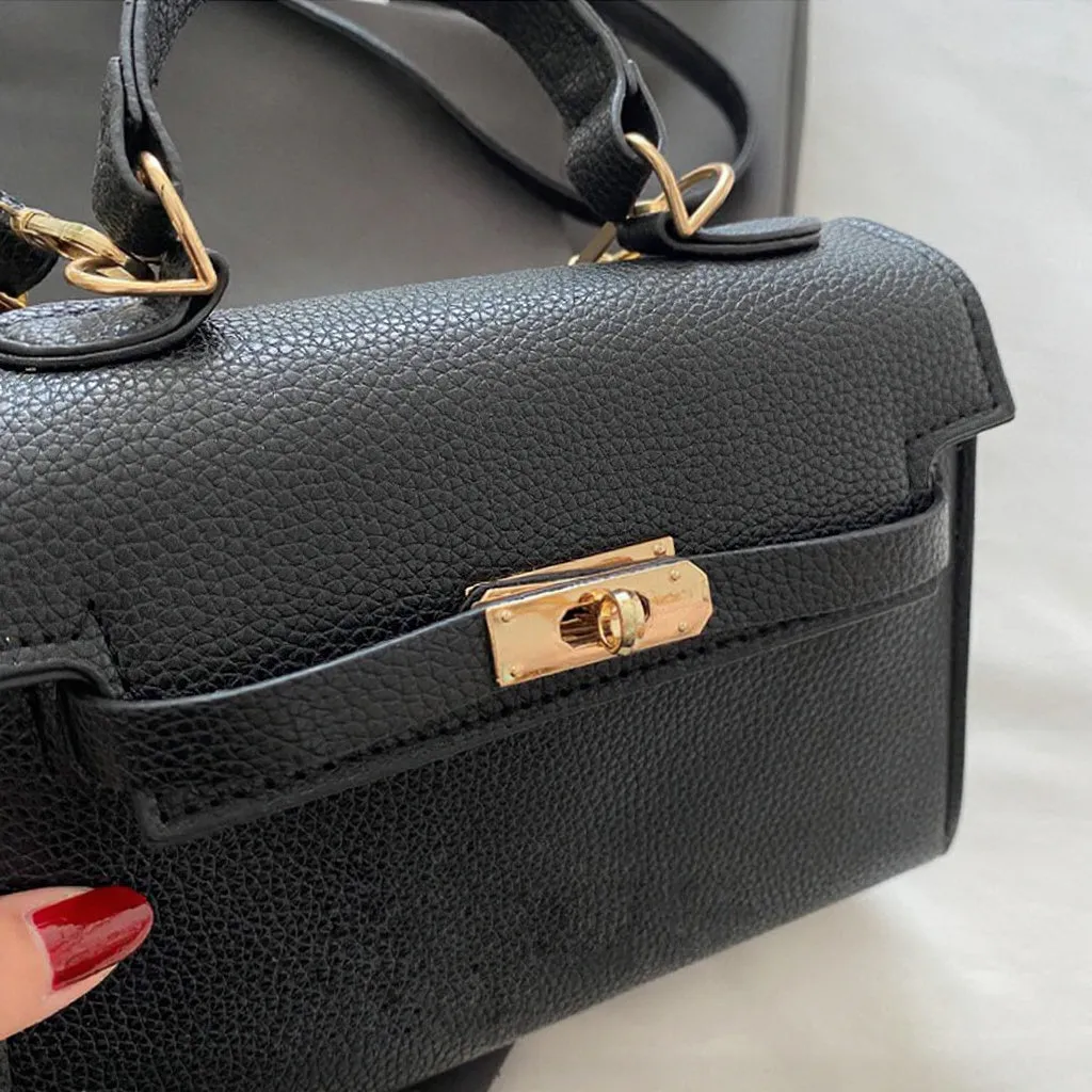 Maeva Structured Top Handle Small Crossbody Tote Bag in Black sold by XYlondon product image thumbnail 2