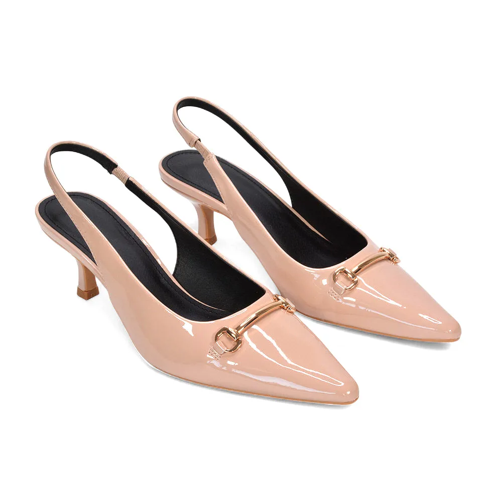 Heather Slingback Kitten Heels Buckle Point Toe Court Shoes in Nude Patent sold by XYlondon product image thumbnail 5