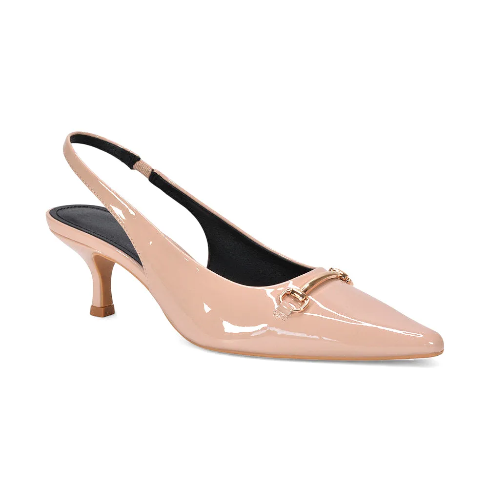 Heather Slingback Kitten Heels Buckle Point Toe Court Shoes in Nude Patent sold by XYlondon product image thumbnail 3