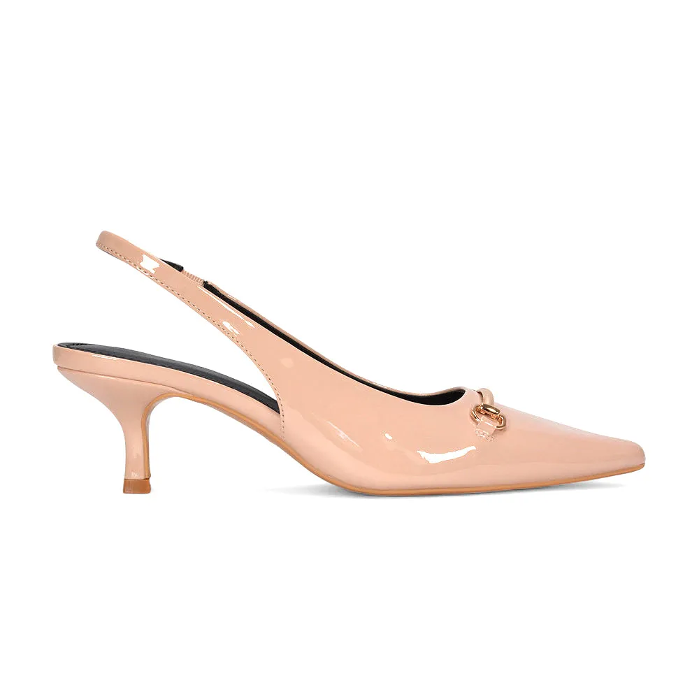 Heather Slingback Kitten Heels Buckle Point Toe Court Shoes in Nude Patent sold by XYlondon product image thumbnail 2