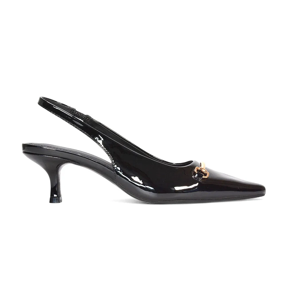 Heather Slingback Kitten Heels Buckle Point Toe Court Shoes in Black Patent sold by XYlondon product image thumbnail 2