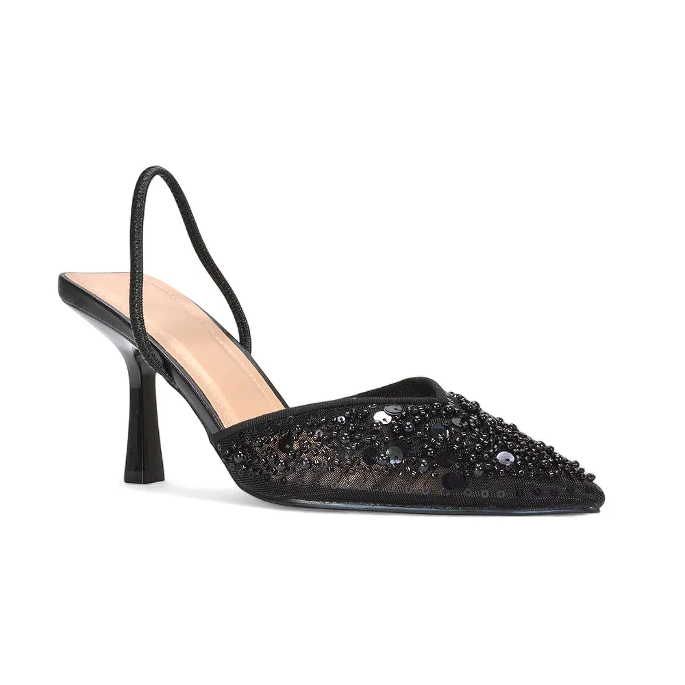 Kelsey Stiletto High Heel Sequin Mesh Pointed Toe Party Court Shoes in Black sold by XYlondon product image thumbnail 3