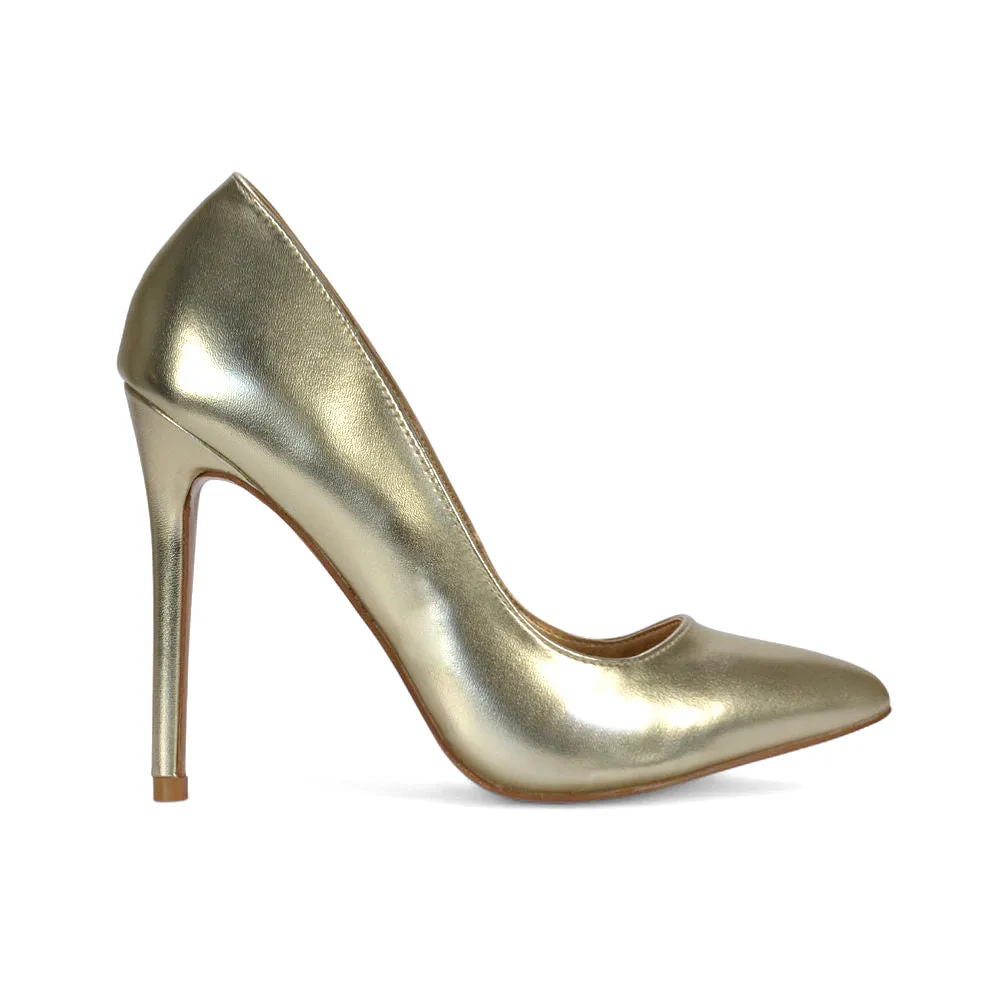 Lulu Pointed Toe Stiletto High Heel Elegant Classic Court Shoes in Gold Metallic sold by XYlondon product image thumbnail 2