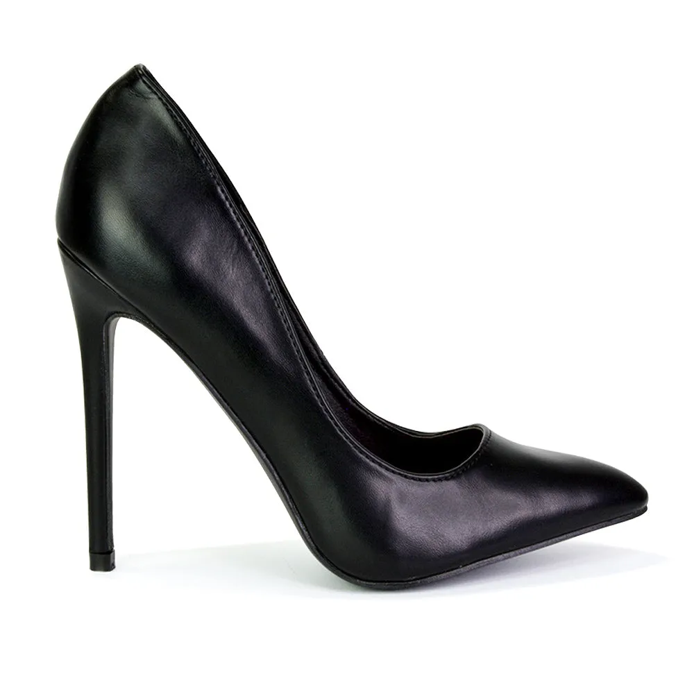 Lulu Pointed Toe Stiletto High Heel Elegant Classic Court Shoes in Black Synthetic Leather sold by XYlondon product image thumbnail 4