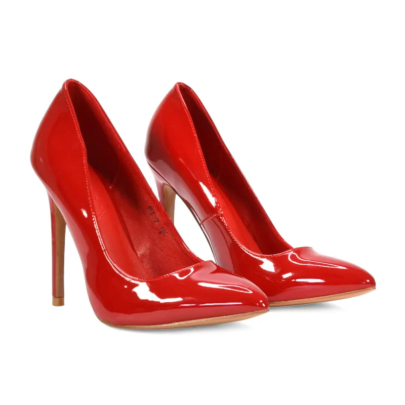 Lulu Pointed Toe Stiletto High Heel Elegant Classic Court Shoes in Cherry Red Patent sold by XYlondon