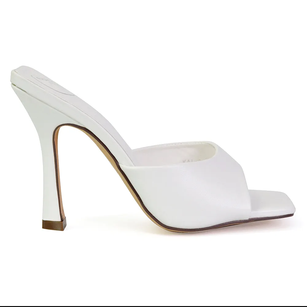 Carla Strappy Square Toe Stiletto High Heels Mule Sandals in White sold by XYlondon product image thumbnail 3