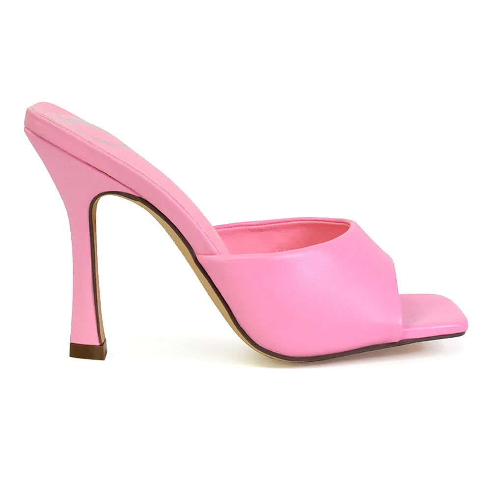Carla Strappy Square Toe Stiletto High Heels Mule Sandals in Pink sold by XYlondon product image thumbnail 3